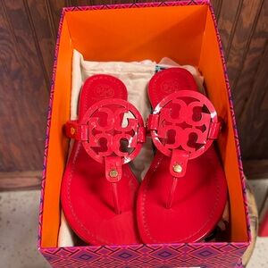 Tory Burch Bright Red Miller Logo Thong Sandals